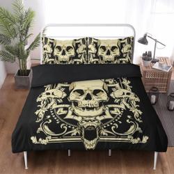 4pcs Horror skull bedding set, Gothic skeleton duvet cover set, Halloween skull bedding Set Gift For Your Girlfriend Boyfriend Gift For Love Gift For Friend Best Valentine Present Holiday Gift