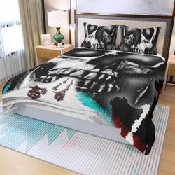 Motorcycle Skull  Duvet Set-Skull Bed Cover-Gothic Skull Bed Cover-Skull Room Decor- Skull Bedding-SkullsGift For Your Girlfriend Boyfriend Gift For Love Gift For Friend Best Valentine Present Holiday Gift