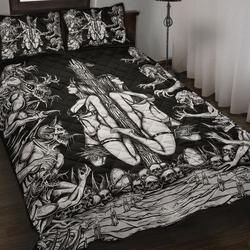 Skull Satanic Wood Inverted Cross Demon blitzkrieg  Quilt Set Black And White Edited Version-Baphomet BeddingGift For Your Girlfriend Boyfriend Gift For Love Gift For Friend Best Valentine Present Holiday Gift