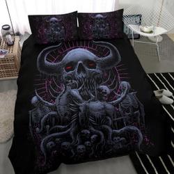Monster Size Demon Horn Skull Skeleton Duvet Set Night Blue Pink-Baphomet Duvet -Satanic BeddingGift For Your Girlfriend Boyfriend Gift For Love Gift For Friend Best Valentine Present Holiday Gift