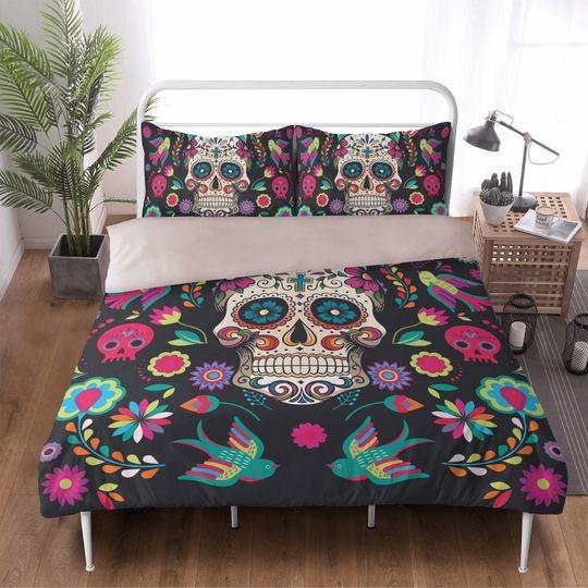 candy skull bedding duvet cover set, dia de los muertos skull bedding Set Gift For Your Girlfriend Boyfriend Gift For Love Gift For Friend Best Valentine Present Holiday Gift