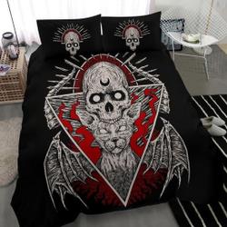 Skull Gothic Occult Cat Duvet Set New Red Version-Skull Bedding-Gothic Bedding-Goth Bed CoverGift For Your Girlfriend Boyfriend Gift For Love Gift For Friend Best Valentine Present Holiday Gift