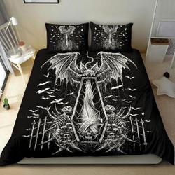 Skull Batwing Skeleton Coffin Shroud Duvet Set Awesome Black And White-Gothic Bat Skull Bedding Set Gift For Your Girlfriend Boyfriend Gift For Love Gift For Friend Best Valentine Present Holiday Gift