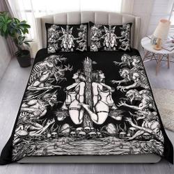 Skull Satanic Wood Inverted Cross Demon blitzkrieg Black And White Edited Version-Baphomet Bedding Set Gift For Your Girlfriend Boyfriend Gift For Love Gift For Friend Best Valentine Present Holiday Gift