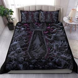 Coffin Shroud Bat Wing Demon Galore Night Blue Pink-Gothic Coffin Duvet bedding Set Gift For Your Girlfriend Boyfriend Gift For Love Gift For Friend Best Valentine Present Holiday Gift