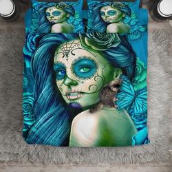 Calavera (Day Of The Dead / Dia De Los Muertos) Gothic Halloween Skull Design  Bedding Set Gift For Your Girlfriend Boyfriend Gift For Love Gift For Friend Best Valentine Present Holiday Gift