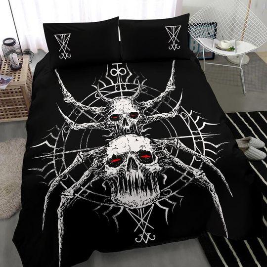 Skull Gothic Satanic Spider Duvet Set Red Eye Lucifer Version-Goth Satanic-Satanic bedding-Goth skullGift For Your Girlfriend Boyfriend Gift For Love Gift For Friend Best Valentine Present Holiday Gift