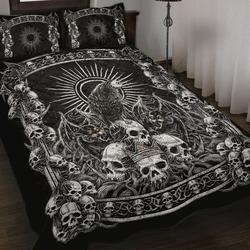 Skull Crown Demon Cat Crow Throne Quilt 3 Piece Set Black And White-Gothic Bedding Set Gift For Your Girlfriend Boyfriend Gift For Love Gift For Friend Best Valentine Present Holiday Gift