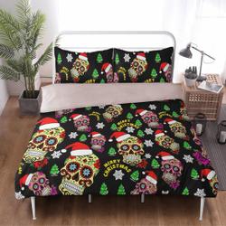 Christmas skull bedding set, Mery Xmas sugar skull duvet cover set dia de los muertos skull bedding Set Gift For Your Girlfriend Boyfriend Gift For Love Gift For Friend Best Valentine Present Holiday Gift