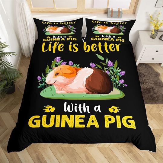 Handmade Cute Guinea Kids Duvet Cover, Watercolor Animal Floral Bedding Set Gift For Your Girlfriend Boyfriend Gift For Love Gift For Friend Best Valentine Present Holiday Gift