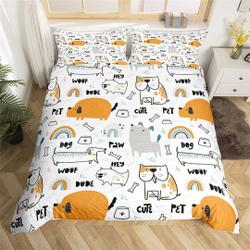 Cute Dog Handmade Duvet Cover, Watercolor Bones Cartoon Rainbow Graffiti Bedding Set Gift For Your Girlfriend Boyfriend Gift For Love Gift For Friend Best Valentine Present Holiday Gift