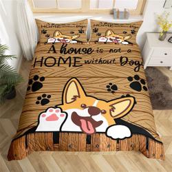 Smiling Dog Duvet Cover, Cartoon Family Pet Bedding Set,  Brown Wooden Barn Quilt CoverGift For Your Girlfriend Boyfriend Gift For Love Gift For Friend Best Valentine Present Holiday Gift