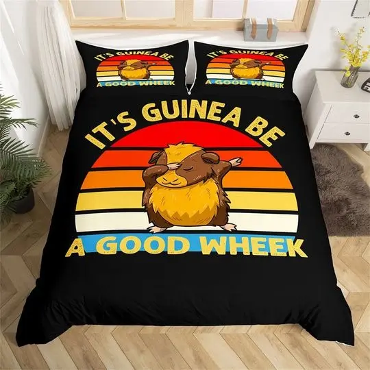 Cartoon Guinea Pig Bedding Set, Cute Animal Pet Hippie Graffiti Duvet Cover, Colorful Geometric Stripes Comforter CoverGift For Your Girlfriend Boyfriend Gift For Love Gift For Friend Best Valentine Present Holiday Gift