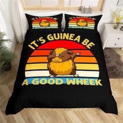 Cartoon Guinea Pig Bedding Set, Cute Animal Pet Hippie Graffiti Duvet Cover, Colorful Geometric Stripes Comforter CoverGift For Your Girlfriend Boyfriend Gift For Love Gift For Friend Best Valentine Present Holiday Gift
