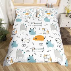 Cute Dog Bedding Set, Cartoon Puppy Graffiti Duvet Cover Set for Kids TeensGift For Your Girlfriend Boyfriend Gift For Love Gift For Friend Best Valentine Present Holiday Gift