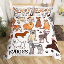 Cute Dogs Handmade Duvet Cover Set, Cartoon Animal Paw Print Bedding Set Gift For Your Girlfriend Boyfriend Gift For Love Gift For Friend Best Valentine Present Holiday Gift