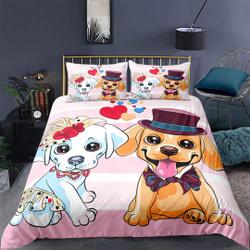 Dog Printed Bedding Set Queen White Dog Duvet Cover Set 3D Animal Theme Comforter CoverGift For Your Girlfriend Boyfriend Gift For Love Gift For Friend Best Valentine Present Holiday Gift