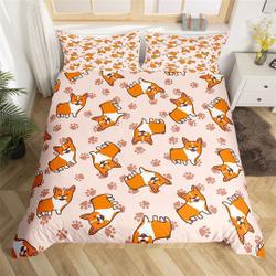 Cartoon Dogs Duvet Cover, Cute Animal Puppy Bedding Set, Dog Paw Print Footprint Graffiti Comforter CoverGift For Your Girlfriend Boyfriend Gift For Love Gift For Friend Best Valentine Present Holiday Gift
