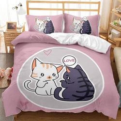 Cute Love Cat Bedding, Toddler Bedding, Kids Duvet Cover Set, Gift for Cat Lovers, Baby BeddingGift For Your Girlfriend Boyfriend Gift For Love Gift For Friend Best Valentine Present Holiday Gift