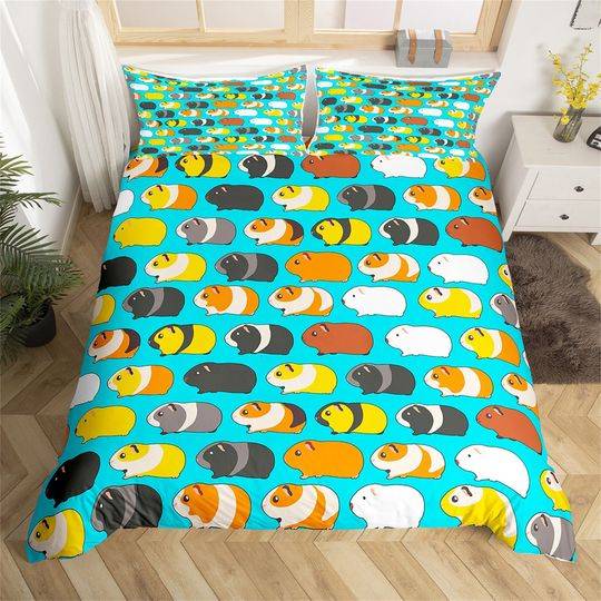 Guinea Pig Handmade Duvet Cover Set, Colorful Cartoon Cute Animal Pet Comforter , Lovely Natural Bedding Set Gift For Your Girlfriend Boyfriend Gift For Love Gift For Friend Best Valentine Present Holiday Gift