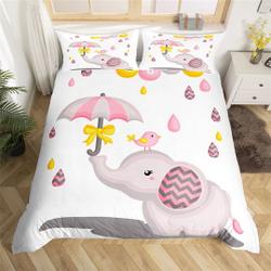 Cute Elephant Handmade Duvet Cover, Cartoon Animal Lovely Bird Bedding Set for Kids TeensGift For Your Girlfriend Boyfriend Gift For Love Gift For Friend Best Valentine Present Holiday Gift