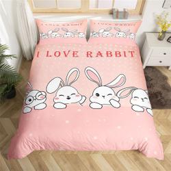 White Rabbit Duvet Cover, Cartoon Cute Animal Family Pet Bedding Set for Kids TeensGift For Your Girlfriend Boyfriend Gift For Love Gift For Friend Best Valentine Present Holiday Gift