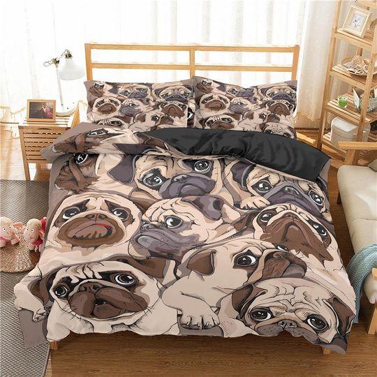 3D Animal Theme Bedding Set Twin Size Black Dog Duvet Cover Set Cute Pug Dog Printed ComforterGift For Your Girlfriend Boyfriend Gift For Love Gift For Friend Best Valentine Present Holiday Gift