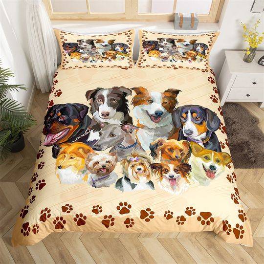 Watercolor Dog Handmade Duvet Cover, Cute Animal Family Pet Bedding Set Gift For Your Girlfriend Boyfriend Gift For Love Gift For Friend Best Valentine Present Holiday Gift