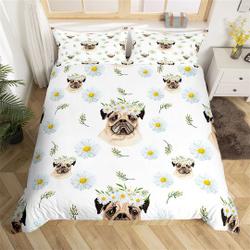 Floral Dog Handmade Duvet Cover, Cartoon Animal Family Pet Bedding Set Gift For Your Girlfriend Boyfriend Gift For Love Gift For Friend Best Valentine Present Holiday Gift