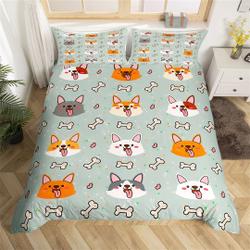 Lovely Puppy Family Animal Bedding Set for Kids Teens, Cartoon Pet Food Bones Colorful Graffiti Quilt CoverGift For Your Girlfriend Boyfriend Gift For Love Gift For Friend Best Valentine Present Holiday Gift