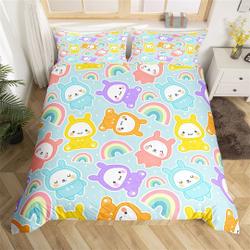 Cute Rabbit Duvet Cover, Cartoon Rainbow Watercolor Bedding Set for Kids Teens GirlsGift For Your Girlfriend Boyfriend Gift For Love Gift For Friend Best Valentine Present Holiday Gift