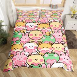 Cartoon Animal Duvet Cover for Kids Girls, Cute Frog Dog Rabbit Bear Bedding Set Gift For Your Girlfriend Boyfriend Gift For Love Gift For Friend Best Valentine Present Holiday Gift