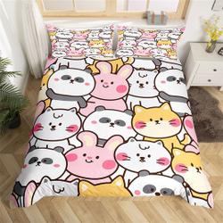 Cute Rabbit Panda Duvet Cover, Cartoon Puppy Dog Cat Comforter Cover, Colorful Animal Graffiti Bedding Set Gift For Your Girlfriend Boyfriend Gift For Love Gift For Friend Best Valentine Present Holiday Gift
