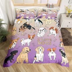 Cute Dog Handmade Duvet Cover, Cartoon Puppy Bones Family Pet Bedding Set Gift For Your Girlfriend Boyfriend Gift For Love Gift For Friend Best Valentine Present Holiday Gift