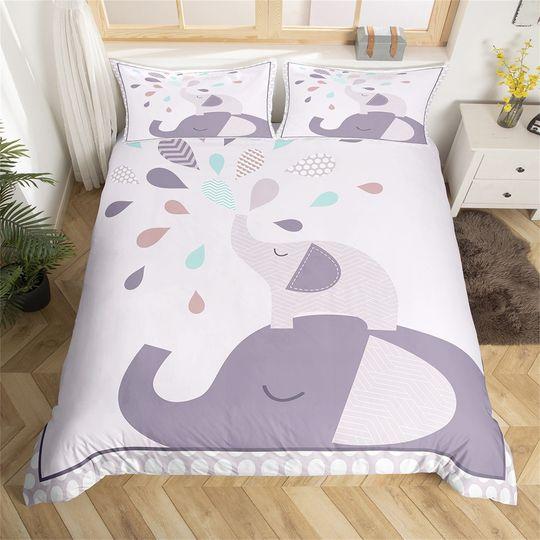 Cartoon Cute Animal Quilt Cover for Kids Teens, Gray White Purple Geometric Wave Print Bedding Set Gift For Your Girlfriend Boyfriend Gift For Love Gift For Friend Best Valentine Present Holiday Gift