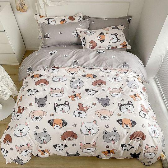 Family Pet Puppy Lovely Comforter Cover, Watercolor Animal Beige Grey Reversible Bedding Set Gift For Your Girlfriend Boyfriend Gift For Love Gift For Friend Best Valentine Present Holiday Gift