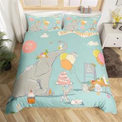 Cartoon Elephant Handmade Duvet Cover, Cute Animal Rabbit Watercolor Bedding Set for KidsGift For Your Girlfriend Boyfriend Gift For Love Gift For Friend Best Valentine Present Holiday Gift
