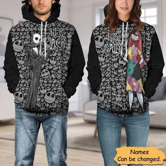 Her Jack His Sally Jack Skellington And Sally Skull Hoodies, Jack And Sally Couple Hoodies