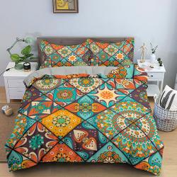 Bohemian Duvet Cover Set, 3D Printed Cartoon Colorful Vintage Bohemian Floral Pattern Bedding Set Gift For Your Girlfriend Boyfriend Gift For Love Gift For Friend Best Valentine Present Holiday Gift
