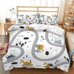 Construction Vehicle Duvet Cover Set for Teens Adults, 3DPrinted Cute Cartoon Bedding Set Gift For Your Girlfriend Boyfriend Gift For Love Gift For Friend Best Valentine Present Holiday Gift
