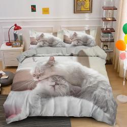 Cat Duvet Cover Set for Teens Adults, 3D Printed Grey Furry Cats Playing Bedding Set Gift For Your Girlfriend Boyfriend Gift For Love Gift For Friend Best Valentine Present Holiday Gift