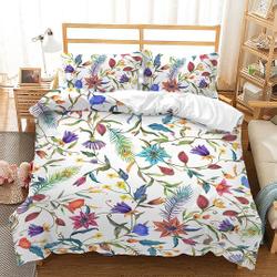 Floral Plants Duvet Cover Set for Teens Adults, Cartoon Colorful Flower Peacock Feather Bedding Set Gift For Your Girlfriend Boyfriend Gift For Love Gift For Friend Best Valentine Present Holiday Gift