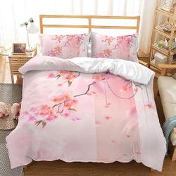 Peach Blossom Duvet Cover Set for Teens Adults, Beautiful Pink Peach Blossom Bedding Set Gift For Your Girlfriend Boyfriend Gift For Love Gift For Friend Best Valentine Present Holiday Gift