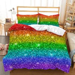 Rainbow Duvet Cover Set for Teens Adults, 3D Printed Rainbow Gradient Shiny Fragment Bedding Set Gift For Your Girlfriend Boyfriend Gift For Love Gift For Friend Best Valentine Present Holiday Gift