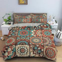 Bohemian Duvet Cover Set, Colorful Vintage Triangle Bohemian Floral Bedding Set Gift For Your Girlfriend Boyfriend Gift For Love Gift For Friend Best Valentine Present Holiday Gift