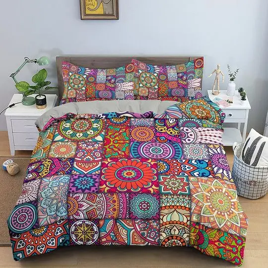 Bohemian Duvet Cover Set for Teens, Colorful and Eye-catching Bohemian Floral Bedding Set Gift For Your Girlfriend Boyfriend Gift For Love Gift For Friend Best Valentine Present Holiday Gift