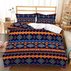 Pattern Duvet Cover Set, Blue and Orange Interwoven Ethnic Floral Bedding Set Gift For Your Girlfriend Boyfriend Gift For Love Gift For Friend Best Valentine Present Holiday Gift