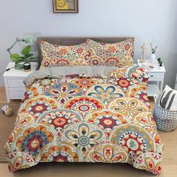 Bohemian Duvet Cover Set for Teens, Colorful Cartoon Minimalist Bohemian Floral Bedding Set Gift For Your Girlfriend Boyfriend Gift For Love Gift For Friend Best Valentine Present Holiday Gift
