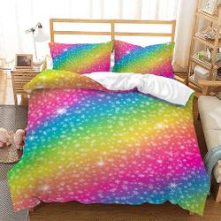 Rainbow Duvet Cover Set, Rainbow Color with Gradient Shiny Heart Shaped Bedding Set Gift For Your Girlfriend Boyfriend Gift For Love Gift For Friend Best Valentine Present Holiday Gift