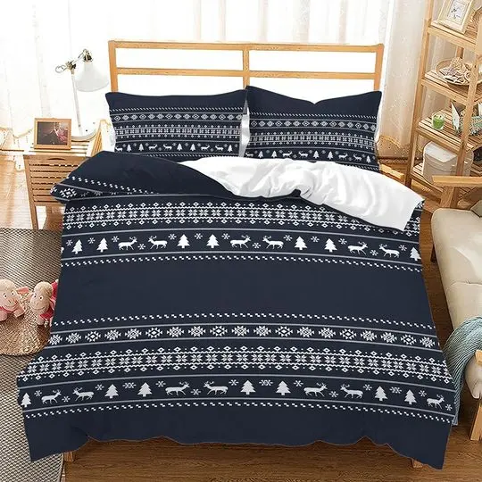 Graphics Duvet Cover Set, White Lines Cartoon Moose Minimalist Graphic Bedding Set Gift For Your Girlfriend Boyfriend Gift For Love Gift For Friend Best Valentine Present Holiday Gift